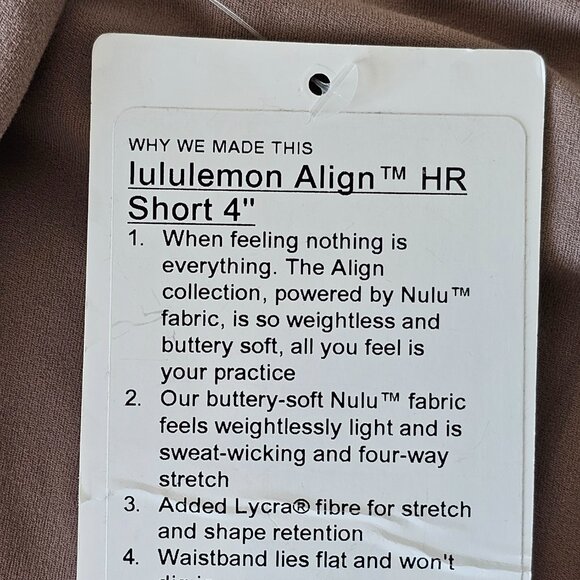 NWT LULULEMON TPTC Taupe Brown Buttery Soft Align High Rise 4" Shorts 8 - Picture 10 of 10